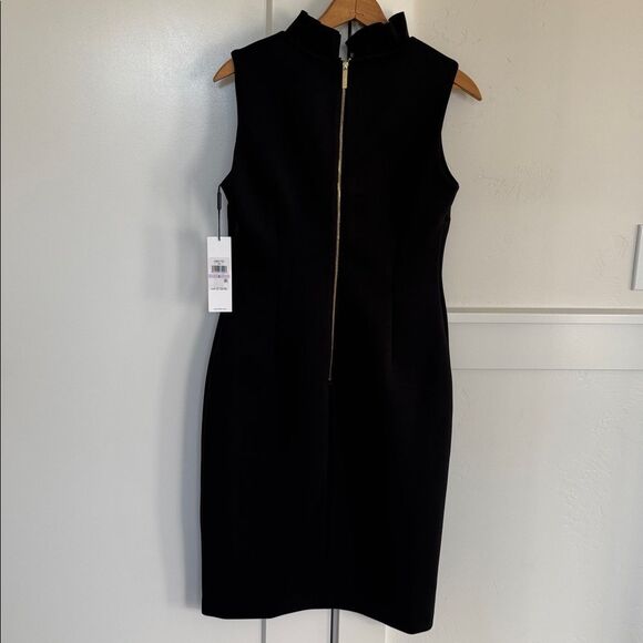 Calvin Klein Elegant Black Sleeveless V-Neck Dress Stretchy Gold Zipper Sz 6 NWT - Picture 3 of 13
